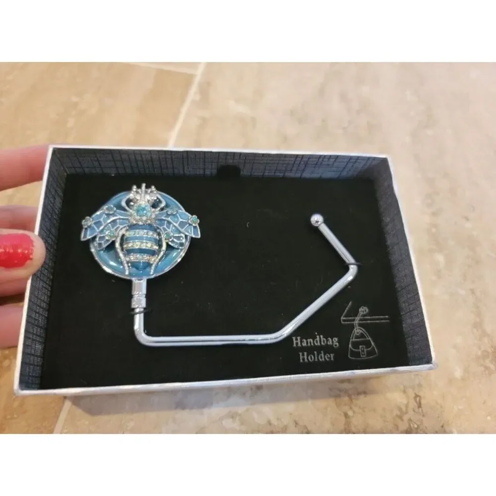 NEW Teal Blue BEE Handbag Holder‎ Hanger Metal Strong Gorgeous Women Purse